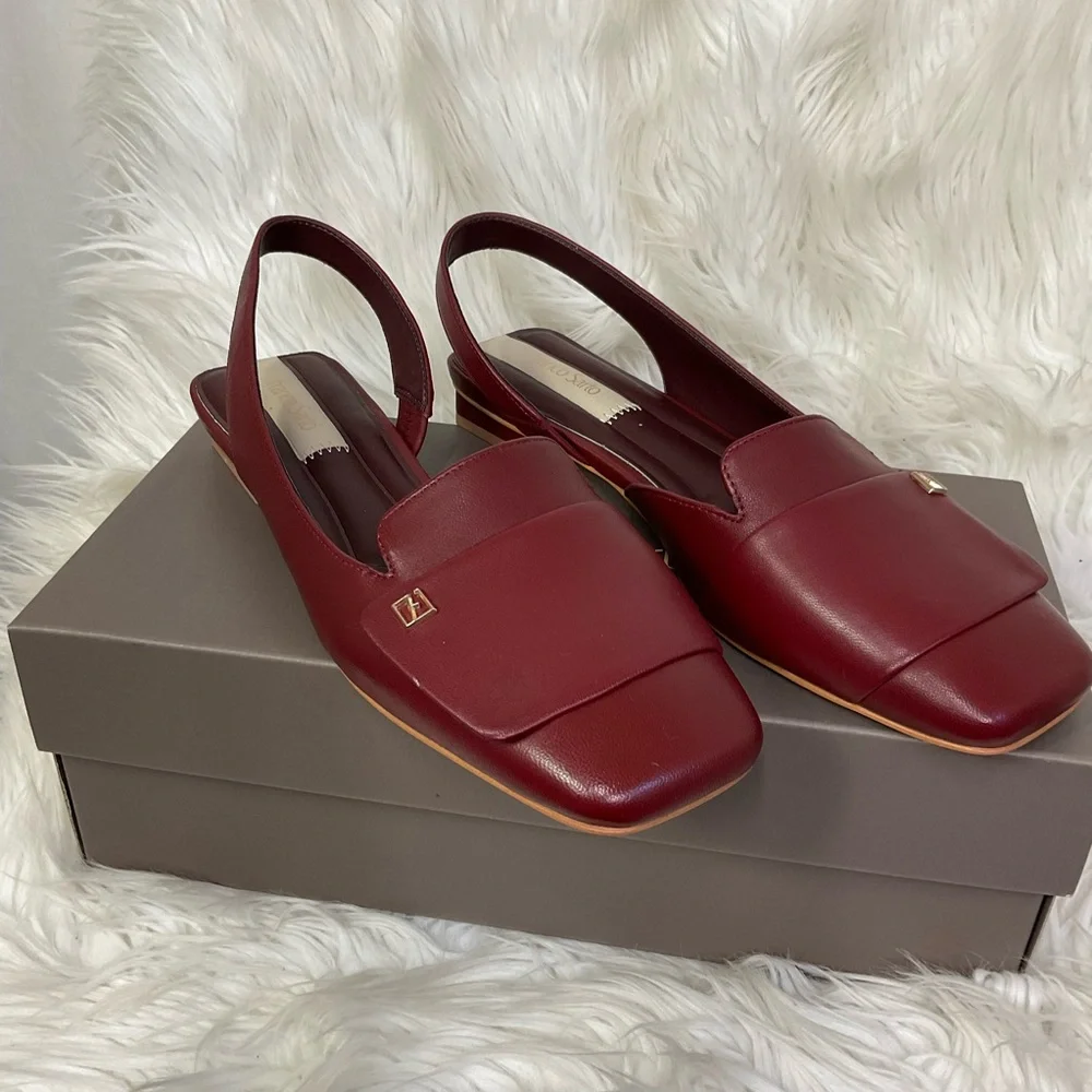 NEW Franco Sarto Women's Teagan Berry Red Leather Slingback Flats Size 9